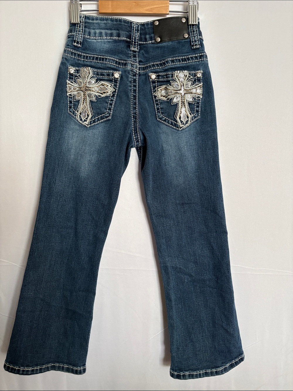 Girls Wired Heart Flare Jeans Mid bl/ wash Contrast Stitching and Embellished.